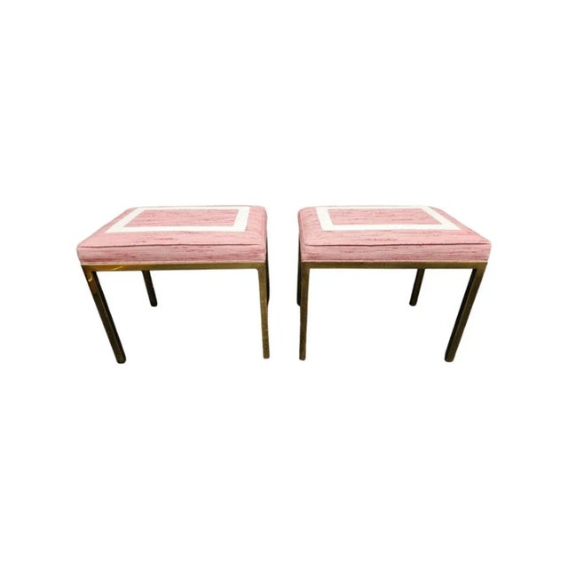 Pair of Contemporary Brass And Upholstered benches / Stools / Footstools attributed to Mastercraft of Grand Rapids,...