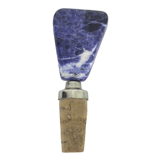 Vintage Bottle Stopper Sodalite Blue Wine Cork Semiprecious Stone For Sale