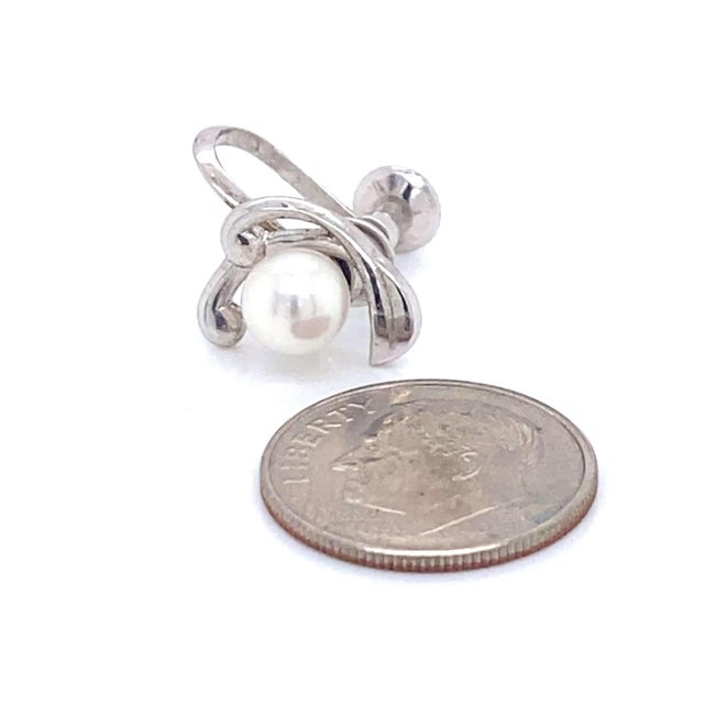 White 1990s Mikimoto Estate Akoya Pearl Clip On Earrings Sterling Silver 6mm 3.53 Grams, 2 pieces For Sale - Image 8 of 12