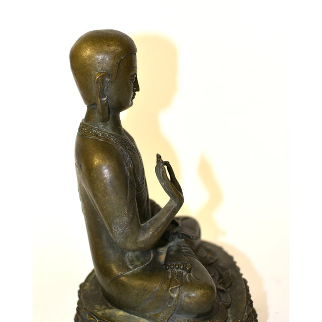 Antique Bronze Tibetan Teacher Tsongkhapa Statue For Sale - Image 13 of 16