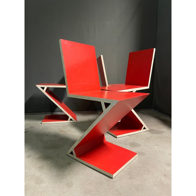 Wood Vintage Zig Zag Chairs, 1980s, Set of 4 For Sale - Image 7 of 7