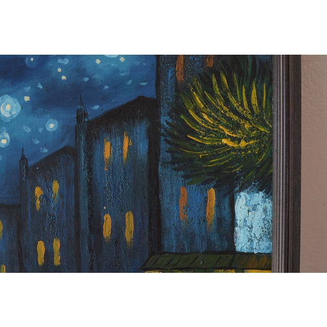 Mid Century Impressionist Style Night Cafe & Street Scene Painting For Sale - Image 9 of 12