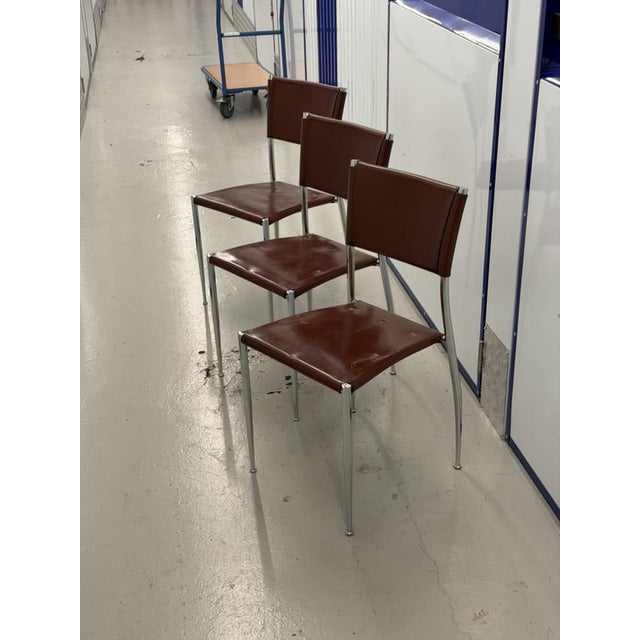 Vintage Ginger Cognac Leather and Chrome Dining Chairs from Fasem, Italy, 1980s, Set of 3 For Sale - Image 12 of 12