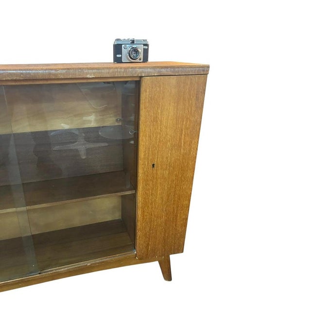 Mid-Century Drinks Cabinet in Teak with Glass Sliding Doors and Adjustable Shelf For Sale - Image 9 of 11
