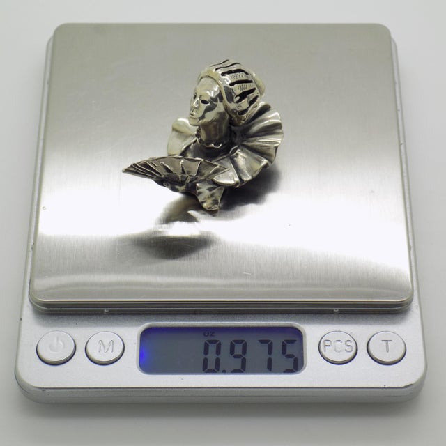 Vintage Italian Handmade Sterling Silver 925 Woman With Fan Bust Figurine Decorative Solid Sculpture For Sale - Image 13 of 14