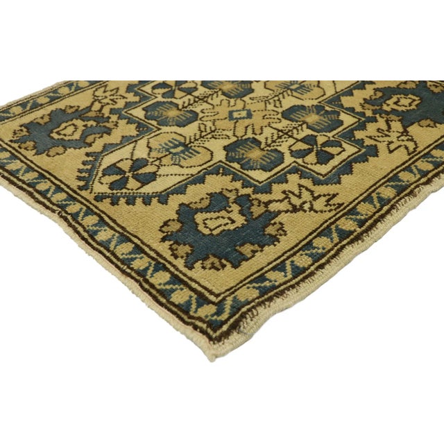 51259 Vintage Turkish Yastik Rug, 02'03 x 02'04. In this hand-knotted wool vintage Turkish Yastik rug, effortless grace...