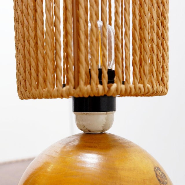 Vintage Bohemian Table Lamp in Wood and Rope, 1970s For Sale - Image 4 of 10