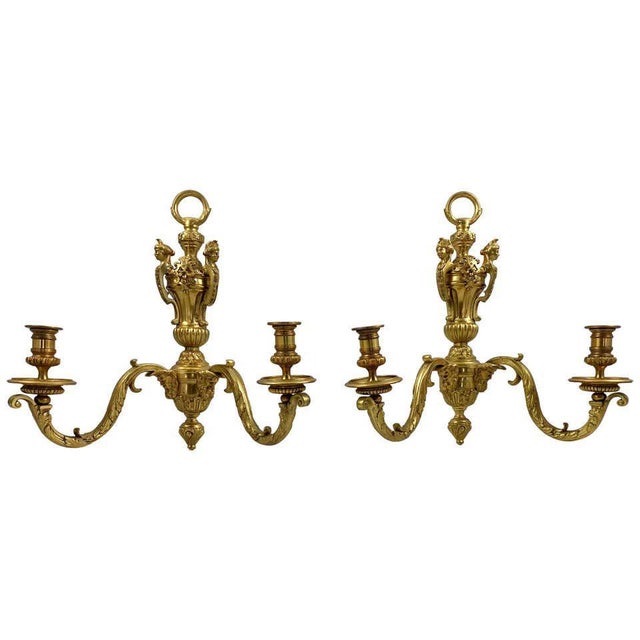 19th Century Two-Branch Candelabra Sconces in Ormolu, Set of 2 For Sale - Image 6 of 6