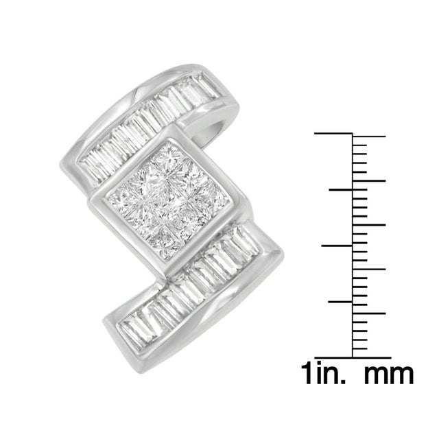 14K White Gold 1 2/5 cttw Princess and Baguette Cut Diamond Zig Zag Pendant Necklace (H-I, SI1-SI2) For Sale - Image 4 of 4