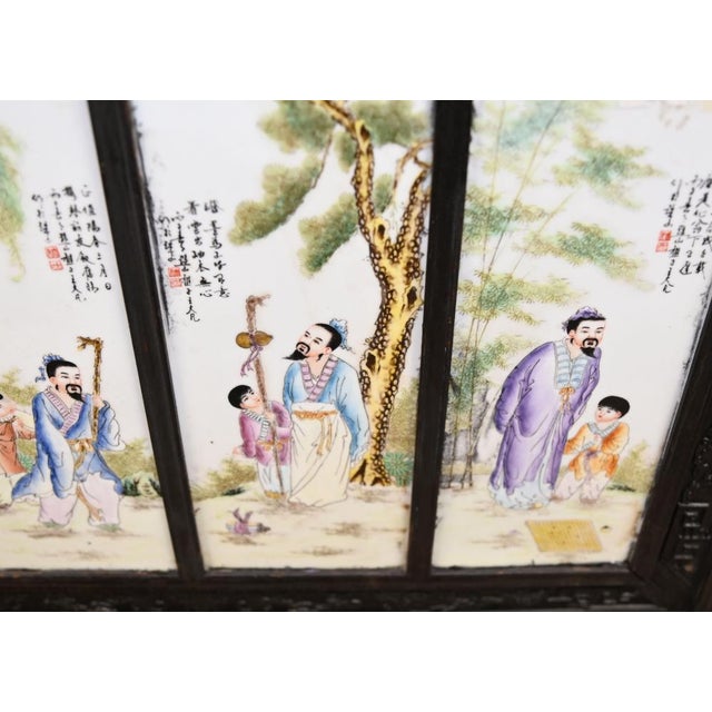 Large Japanese Meiji Porcelain Carved Screen Room Divider For Sale - Image 10 of 11