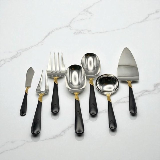 Late 20th Century Yamazaki "Lindi" Gold Accent Black Handle Stainless Complete 7-Piece Hostess Set (Gerald Patrick 18/8) For Sale - Image 17 of 17