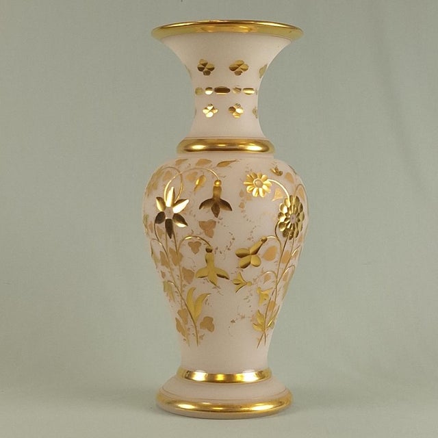 Antique 19th Century French Opaline Gilded Glass Vase For Sale - Image 3 of 5