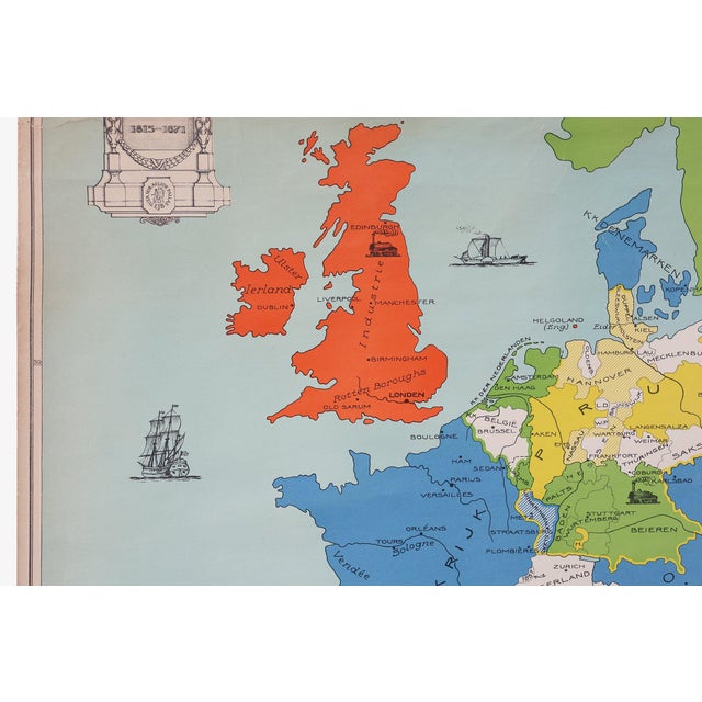 Blue Vintage School Wall Map of Europe 1815-1871, Belgium, 1950s For Sale - Image 8 of 11