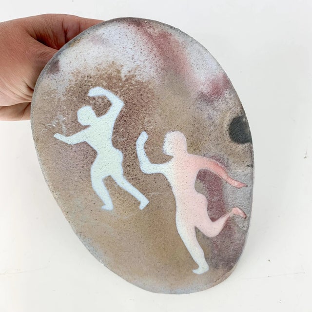 Mid 20th Century Mid 20th Century Vintage Handmade Mid Century Pottery Wall Plaque Pastel Dancing Figures For Sale - Image 5 of 9