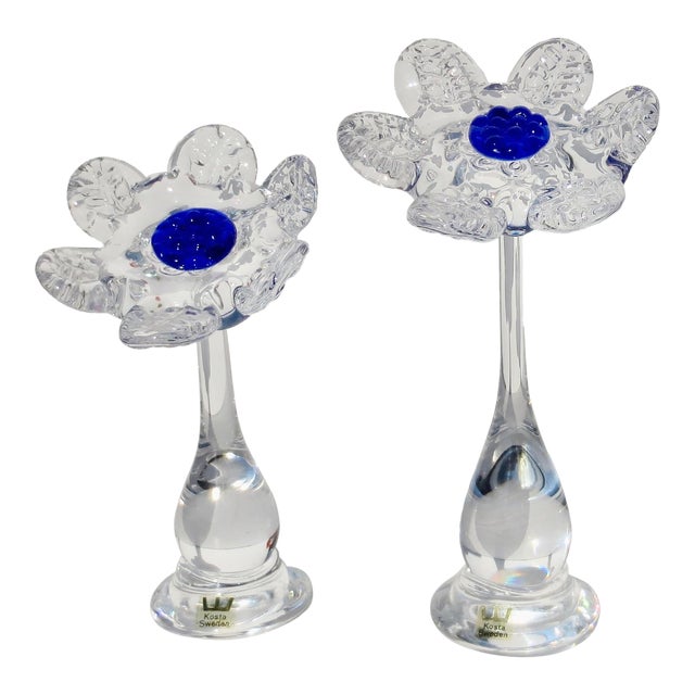 Rolf Sinnemark for Kosta Glass Glass Flowers - a Pair of 2 For Sale