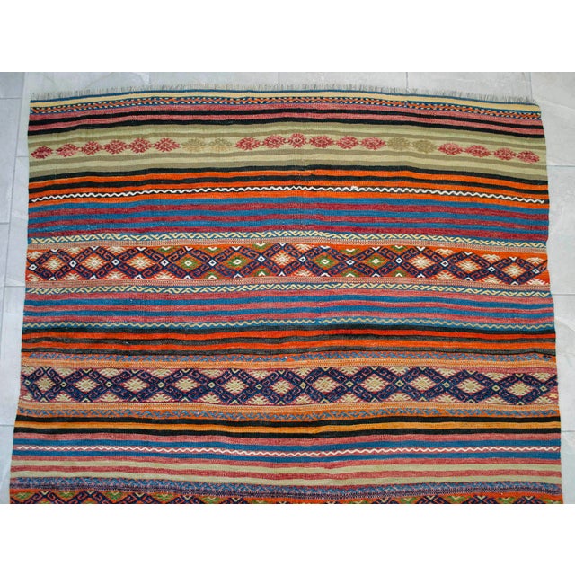 Textile 1960s Hand Woven Turkish Kilim Colorful Flat Weave Area Rug For Sale - Image 7 of 10