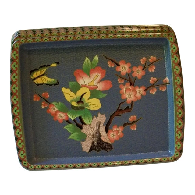 Vintage Daher Cherry Blossom Butterfly Trays- Set of 4 For Sale