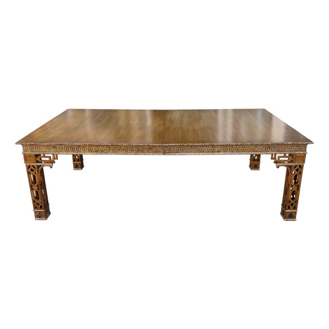 Dennis & Leen Chinese Chippendale Style Giltwood & Walnut Dining Table For Sale