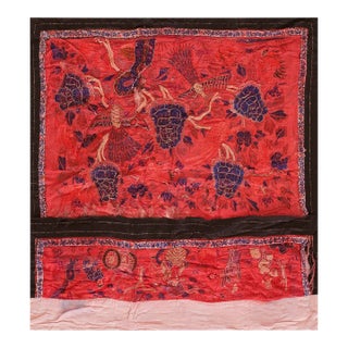 Antique Silk Chinese Embroidery Features an Elegantly Styled Geometric For Sale