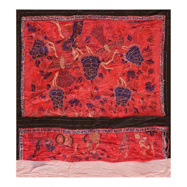 Antique Silk Chinese Embroidery Features an Elegantly Styled Geometric For Sale