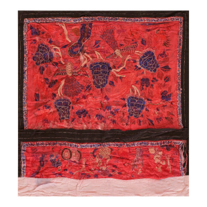 Antique Silk Chinese Embroidery Features an Elegantly Styled Geometric