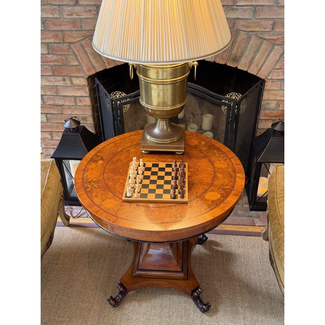 Rho Mobili D’Epoca Italian Burlwood & Marquetry Game Table With Custom Glass Top For Sale - Image 10 of 17