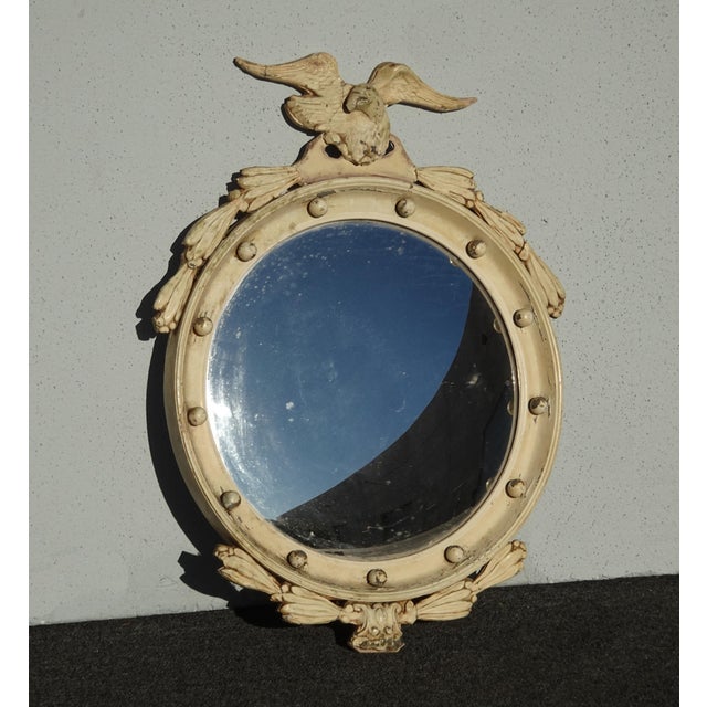 Traditional Antique Off White Federal Bullseye Eagle Convex Wall Mantle Mirror 13 Colonies#3 For Sale - Image 3 of 17