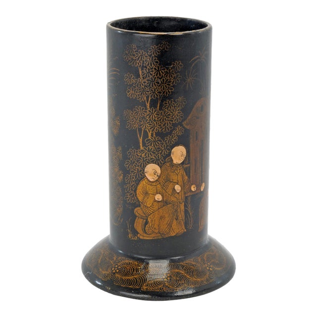 Antique Japanese Lacquer Chinoiserie Brush/Pen Holder Spill Vase Late 19th Century For Sale