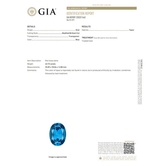Contemporary Mid 20th Century 18k Yellow Gold Gia Certified 43.73ct Blue Topaz Bezel Necklace For Sale - Image 3 of 7