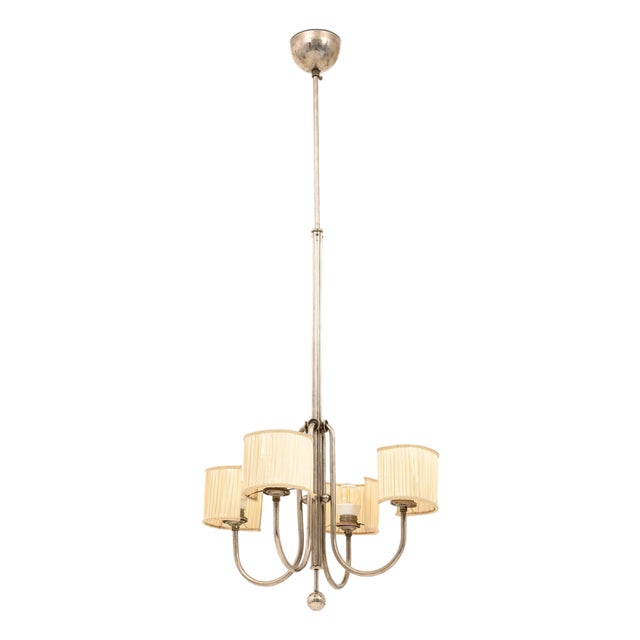 Hanging Lamp in Nickel Plated Metal by Paavo Tynell, 1930s For Sale