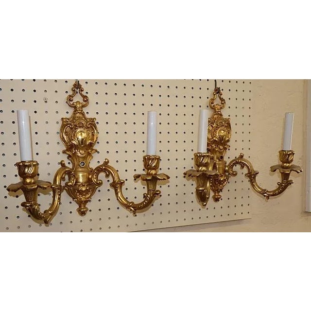 2000 - 2009 Pair of Gold Dore Bronze Two Light Sconces by FBAI For Sale - Image 5 of 9