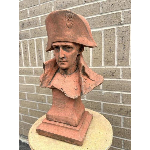 Napoleon Bonaparte Cast Stone Bust with Terracotta Finish Garden Ornament For Sale - Image 6 of 18