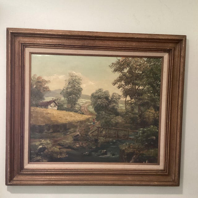 Vintage Oil Painting of Landscape Rural Scene Artist Signed Framed For Sale - Image 12 of 12