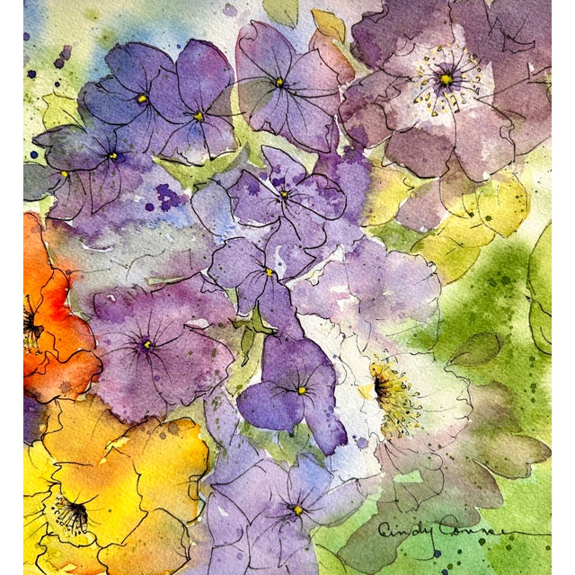 Original Framed Watercolor Painting “Iceland Poppies and Sweet Peas” For Sale - Image 6 of 12