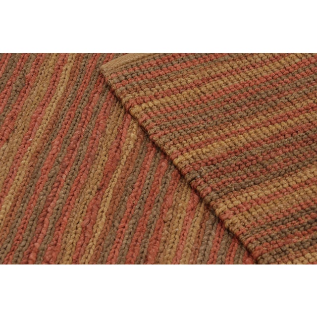 Brown Rug & Kilim's Contemporary Square Flat Weave in Brown, Orange and Gold Stripes For Sale - Image 8 of 10