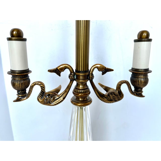 Vintage Brass Swan Candelabra Lamp With Shade For Sale - Image 9 of 12