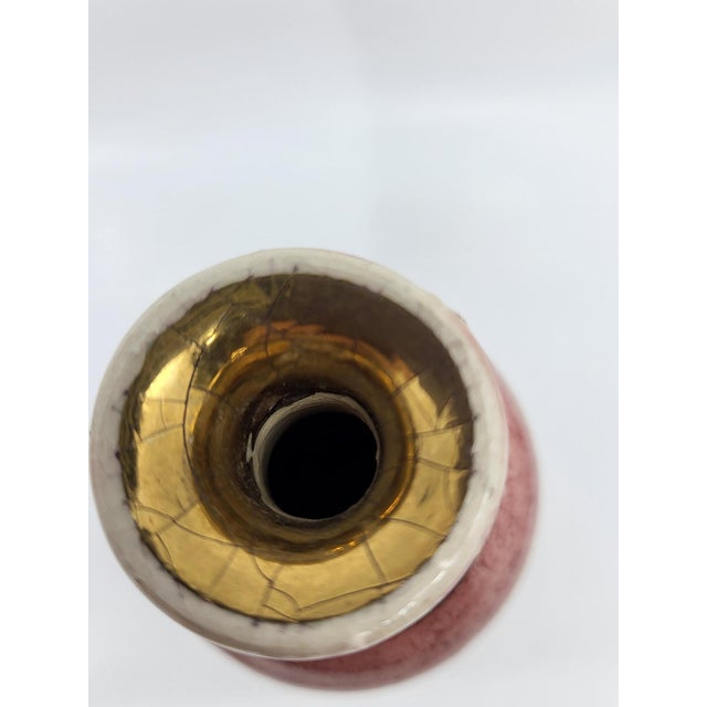 Gold French Riviera Vase in Pink Ceramic Gilded with Fine Gold by Georges Pelletier, 1970 For Sale - Image 8 of 12