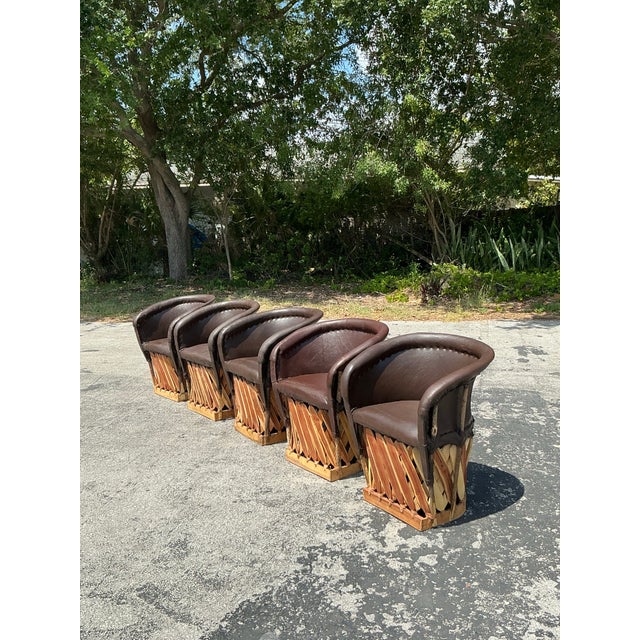 Late 20th Century Vintage Boho Leather Equipale Chairs - Set of 5 For Sale - Image 5 of 12