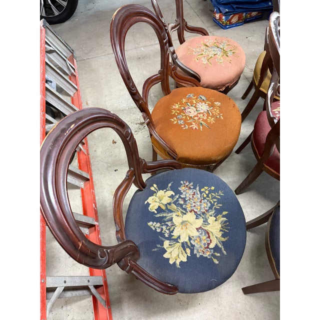 Late 19th Century Set of 6 Louis Philippe Hand Embroidered Needlepoint Parlor Chairs For Sale - Image 9 of 14