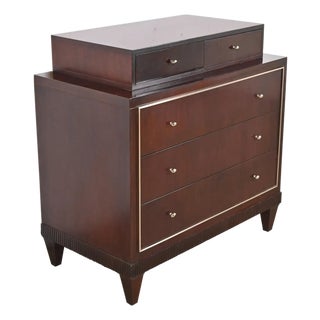 1990s Modern Regency Dark Mahogany and Nickel Chest of Drawers For Sale