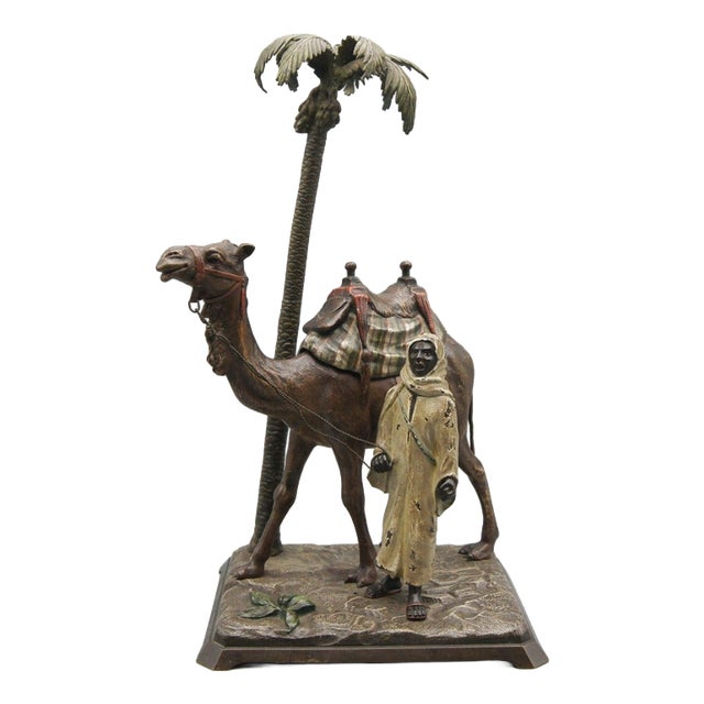 Antique Man with Camel by Franz Bergman, 1890s For Sale