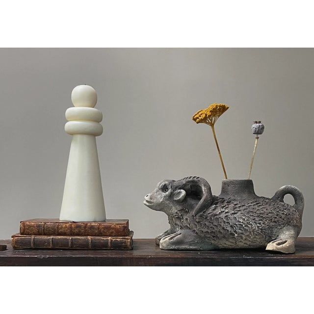 Mexican Outsider Wood Fired Ceramic Ram Sculptural Vessel. Hand built sculptural ram vessel with detailing along the body....