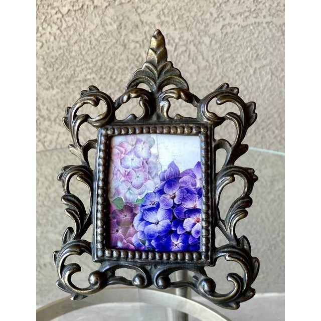 Circa 1980 Baroque-Inspired Bronze & Gilt Acanthus Leaf Cast Iron Easel Back Picture Frame For Sale In Austin - Image 6 of 12
