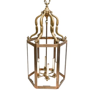 Antique Large Brass Hexagonal Hall or Entry Lantern For Sale