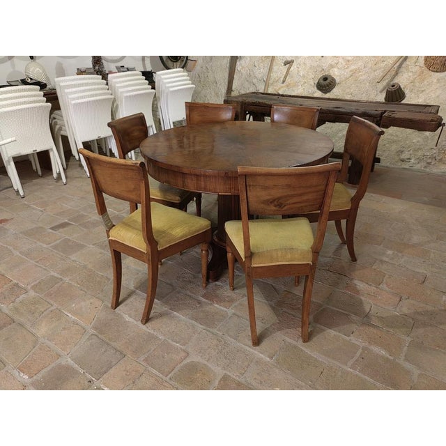 Round Walnut Table with Column Base with Six Chairs, Set of 7 For Sale - Image 15 of 18