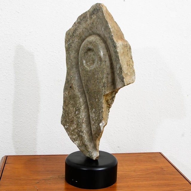 Mid Century Modern Abstracted Stone Sculpture Statue Carved Marble With Wooden Base For Sale - Image 9 of 12