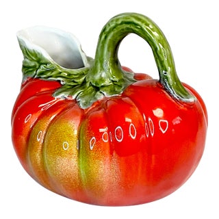 1980s Vintage Italian Majolica Trompe L’Oeil Ceramic Pumpkin Gourd Pitcher For Sale