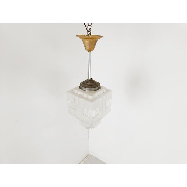 Vintage Art Deco Pendant Light in Glass, 1930s For Sale - Image 3 of 9