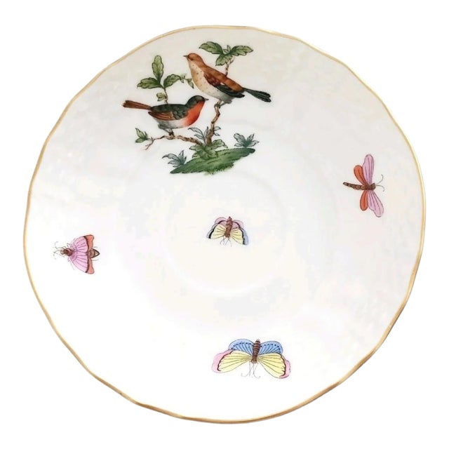 1930s Herend Rothschild Bird Gold Scalloped Edge Tea Cup Saucer For Sale