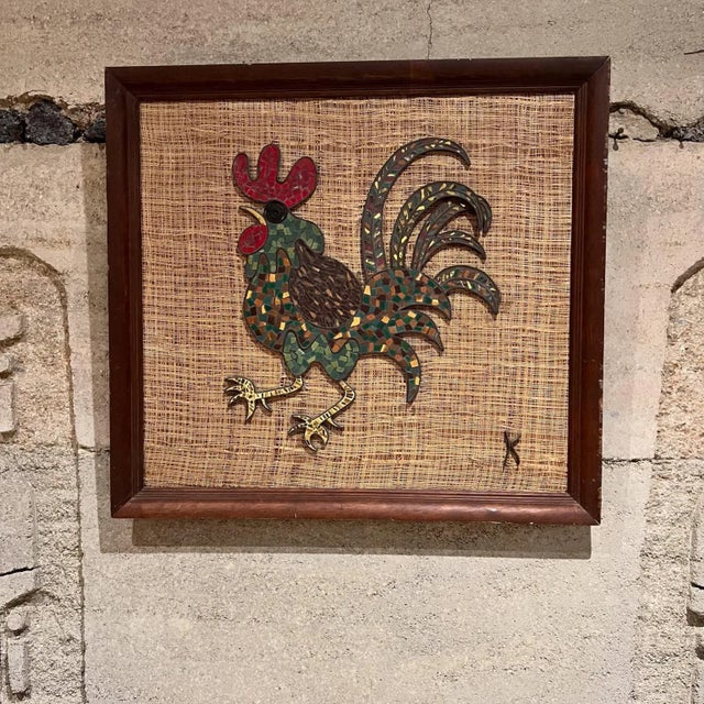 Mid Century Modern Brass Tiled Rooster Wall Art, Signed K, 1960s For Sale In San Diego - Image 6 of 13